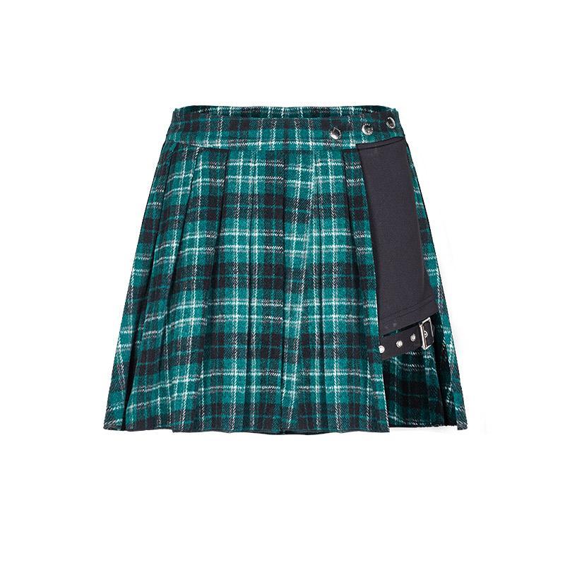Women's Punk Two-Piece Irregular A-Line Plaid Pleated Skirts