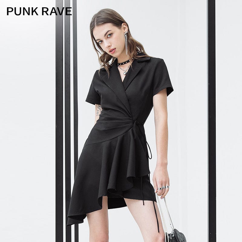 Punk Rave Women's Punk V-neck Lacing-up Black Little Dress
