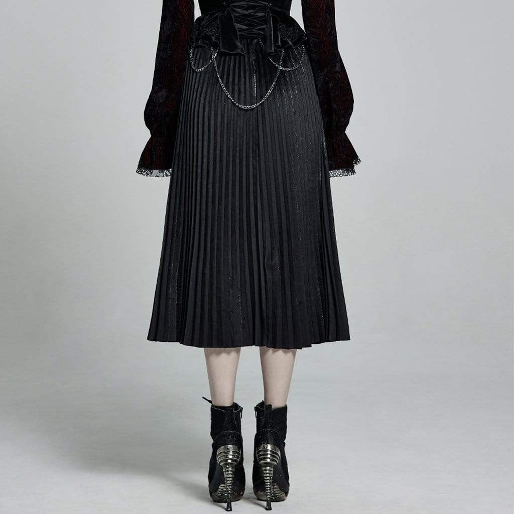 Women's Punk Velet Mid-length Pleated Skirts with Belts