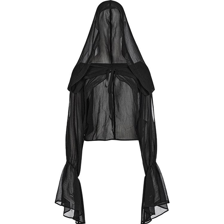 PUNK RAVE Women's Punk Witch Off Shoulder Sheer Chiffon Cape with Hood