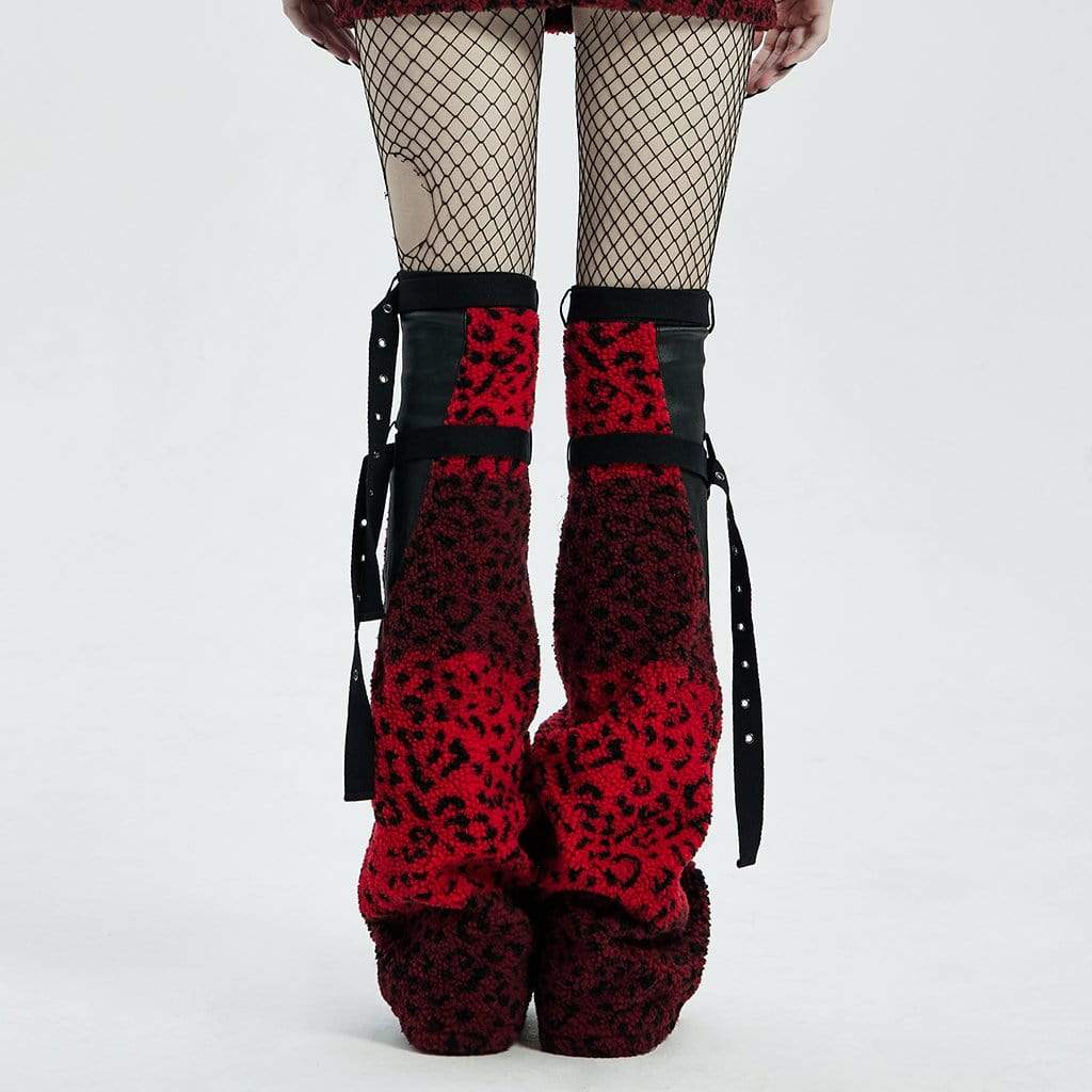 Women's Punk Woolen Long Boots Sets with Adjustable Straps