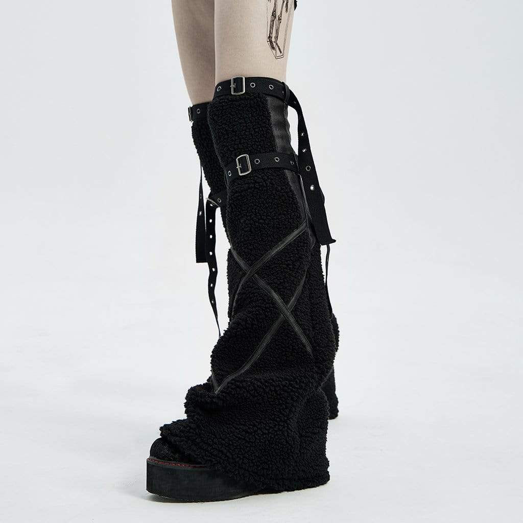 Women's Punk Woolen Long Boots Sets with Adjustable Straps