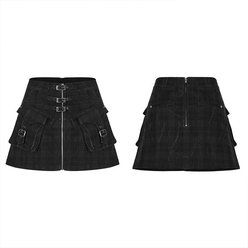 Women's Punk Zipper Buckle-up Skirts With Pocket