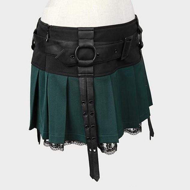 Women's Gothic Straps Pleated Skirt with Belt