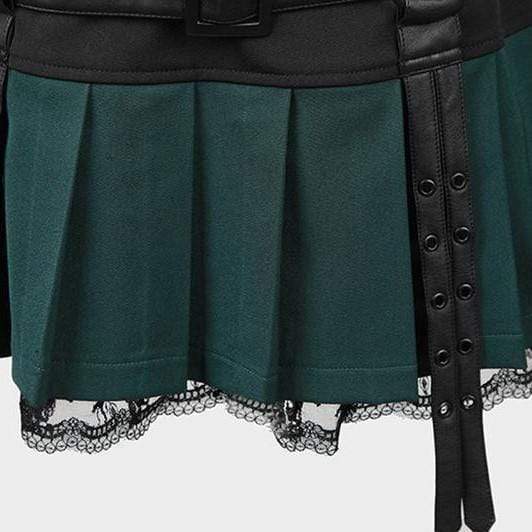 Women's Gothic Straps Pleated Skirt with Belt