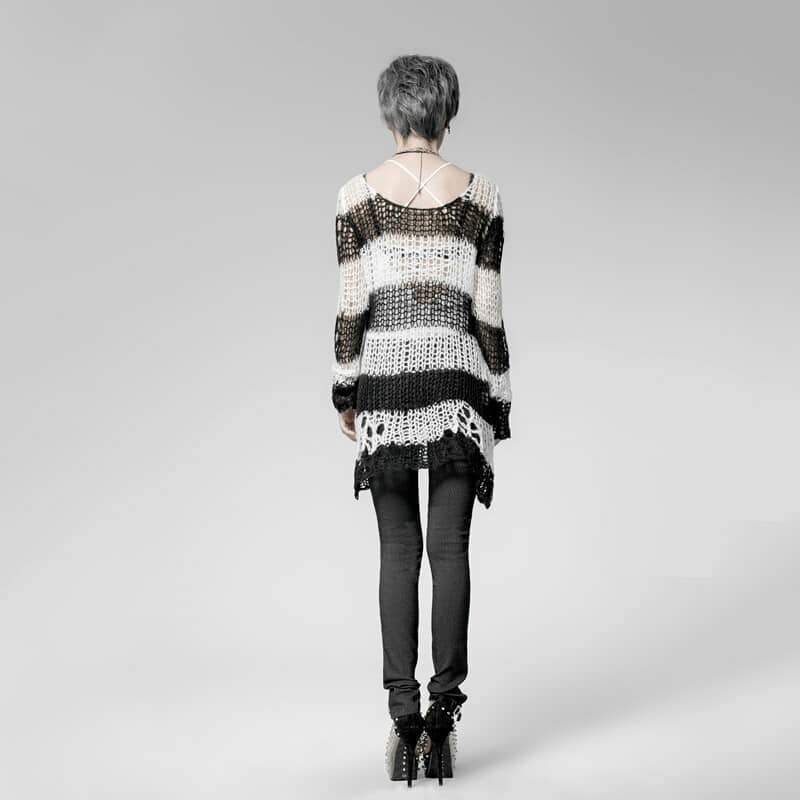 Women's Striped Ripped Casual Sweater