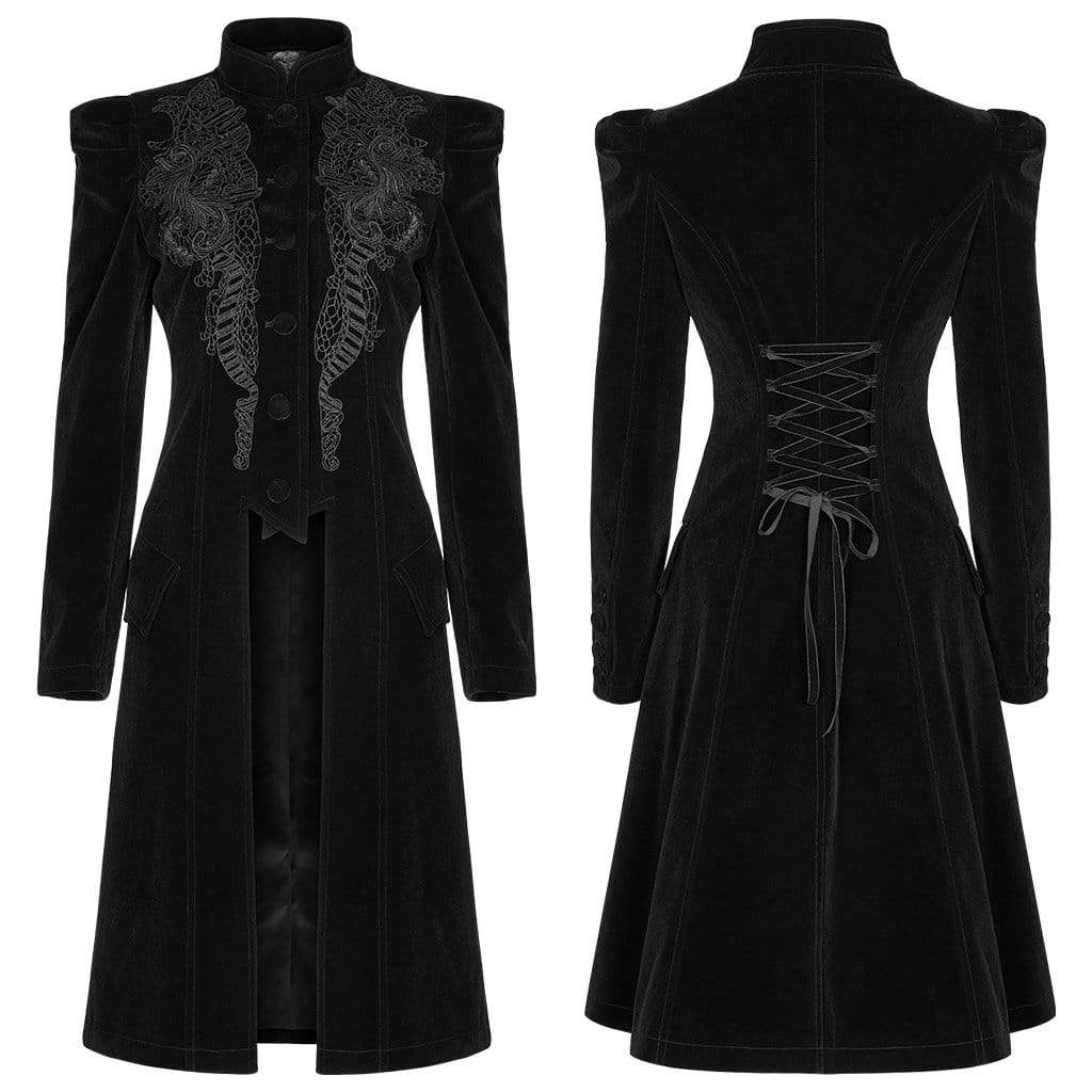 Women's Victorian Gothic Stand Collar Floral Woolen Dovetail Coats