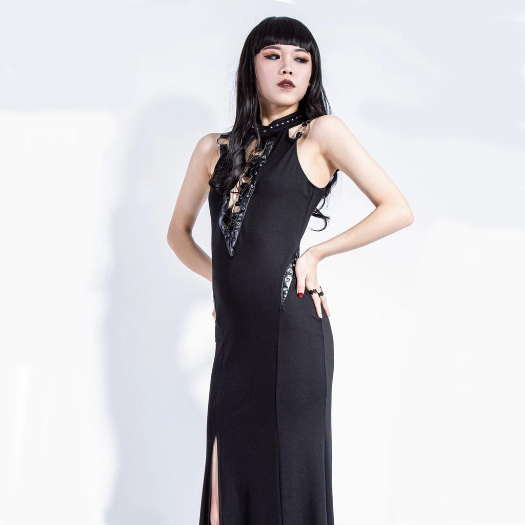 RNG Women's Gothic Cutout Split Halterneck Dress