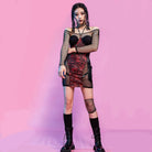 RNG Women's Gothic Floral Embroidered Mesh Splice Suspender Skirt