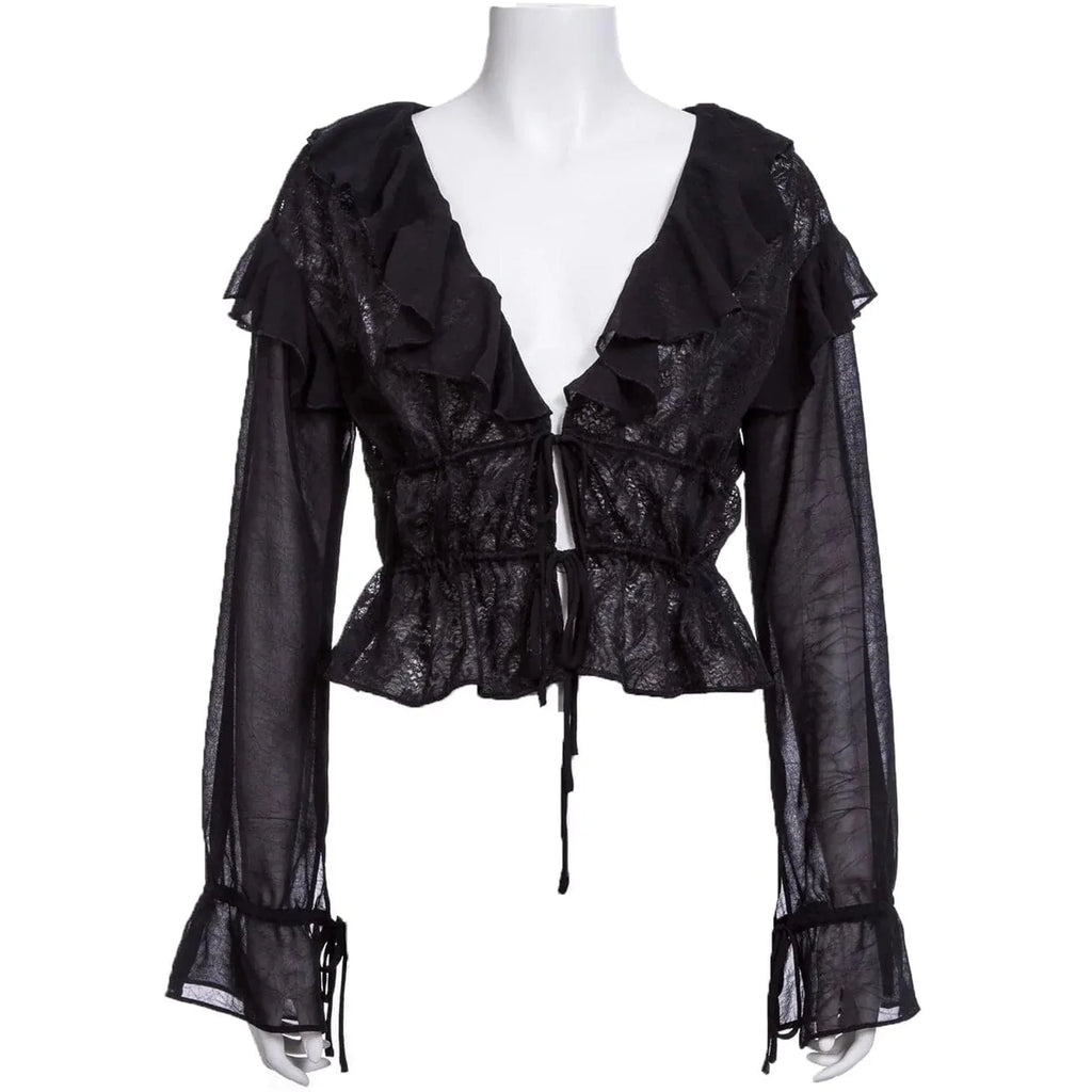 RNG Women's Gothic Plunging Ruffled Lace Shirt
