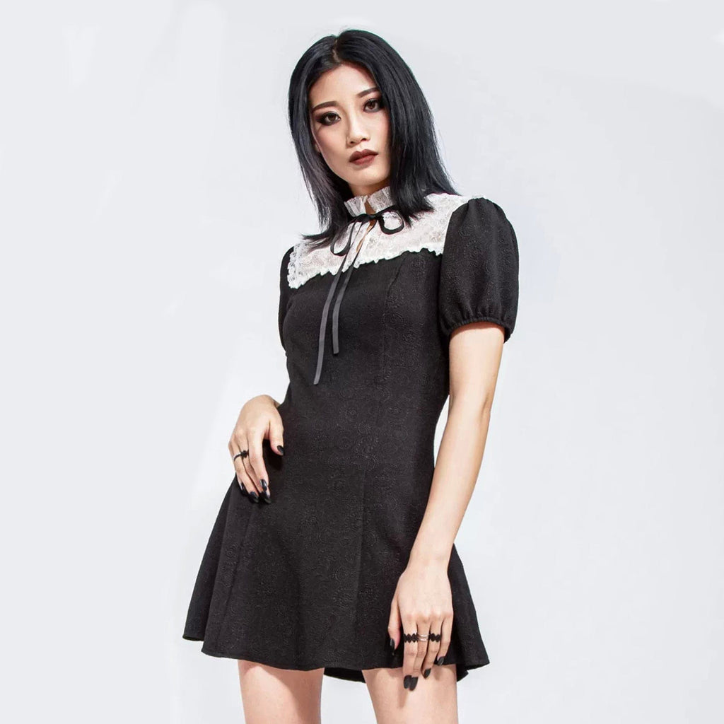 RNG Women's Gothic Stand Collar Lace Splice Dress