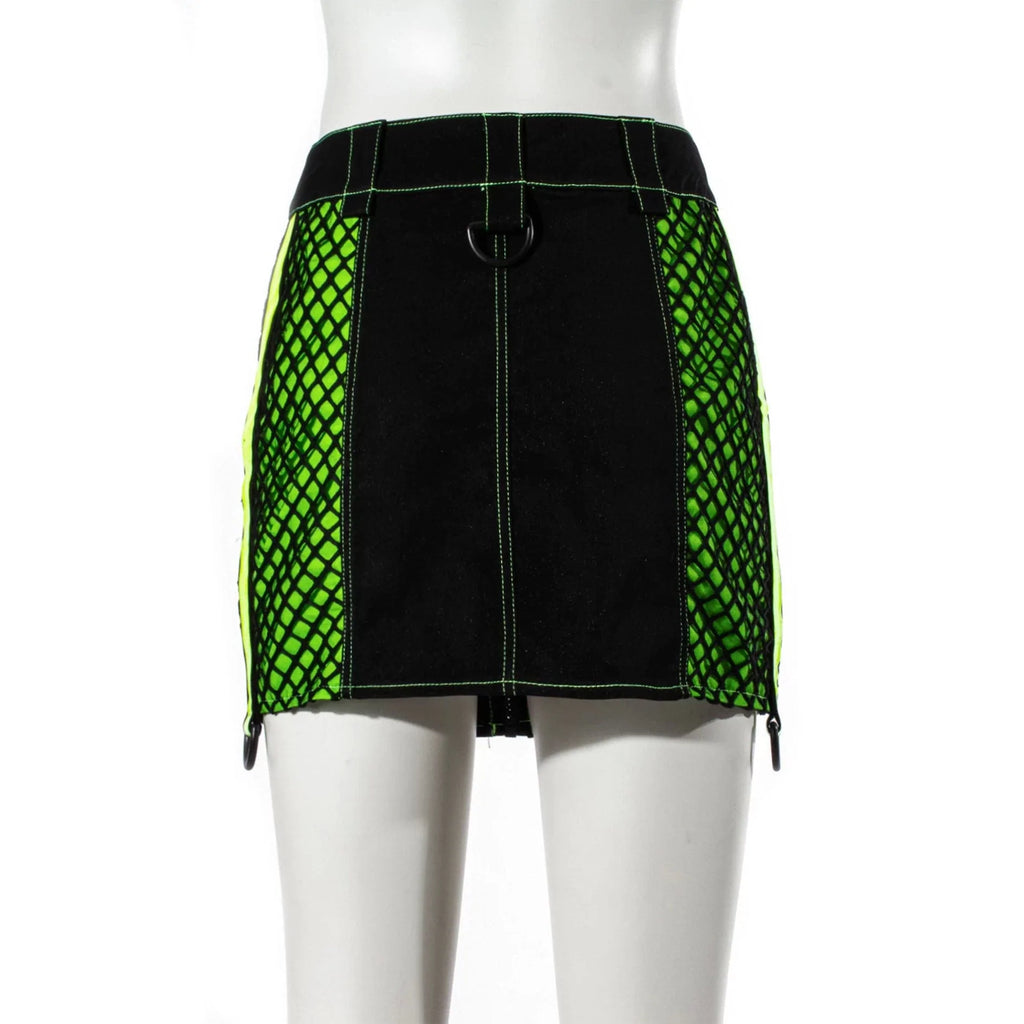 RNG Women's Grunge Contrast Color Buckle Skirt Green