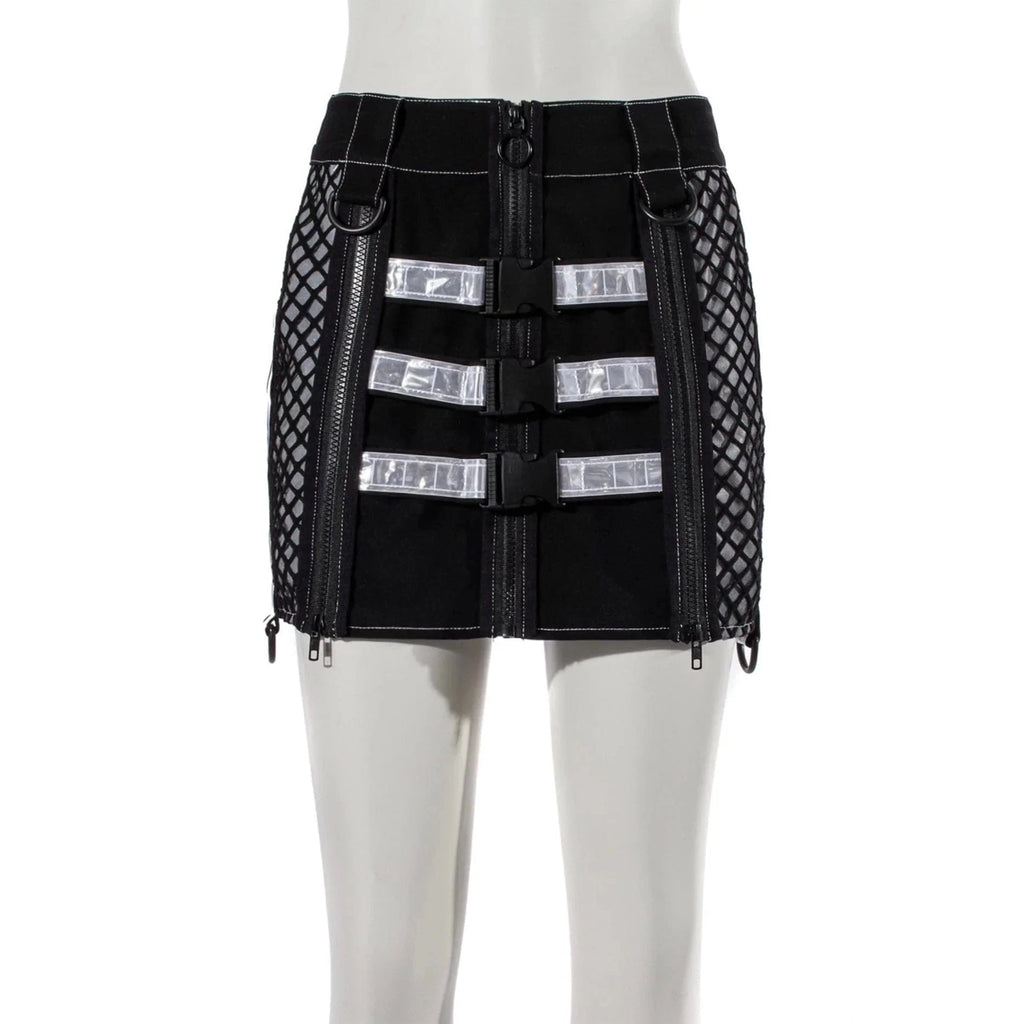 RNG Women's Grunge Contrast Color Buckle Skirt White