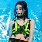 RNG Women's Grunge Contrast Color Buckle Vest Green