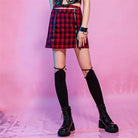 RNG Damen Grunge Cutout Buckle Plaid Rock