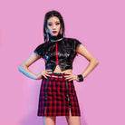 RNG Damen Grunge Cutout Buckle Plaid Rock