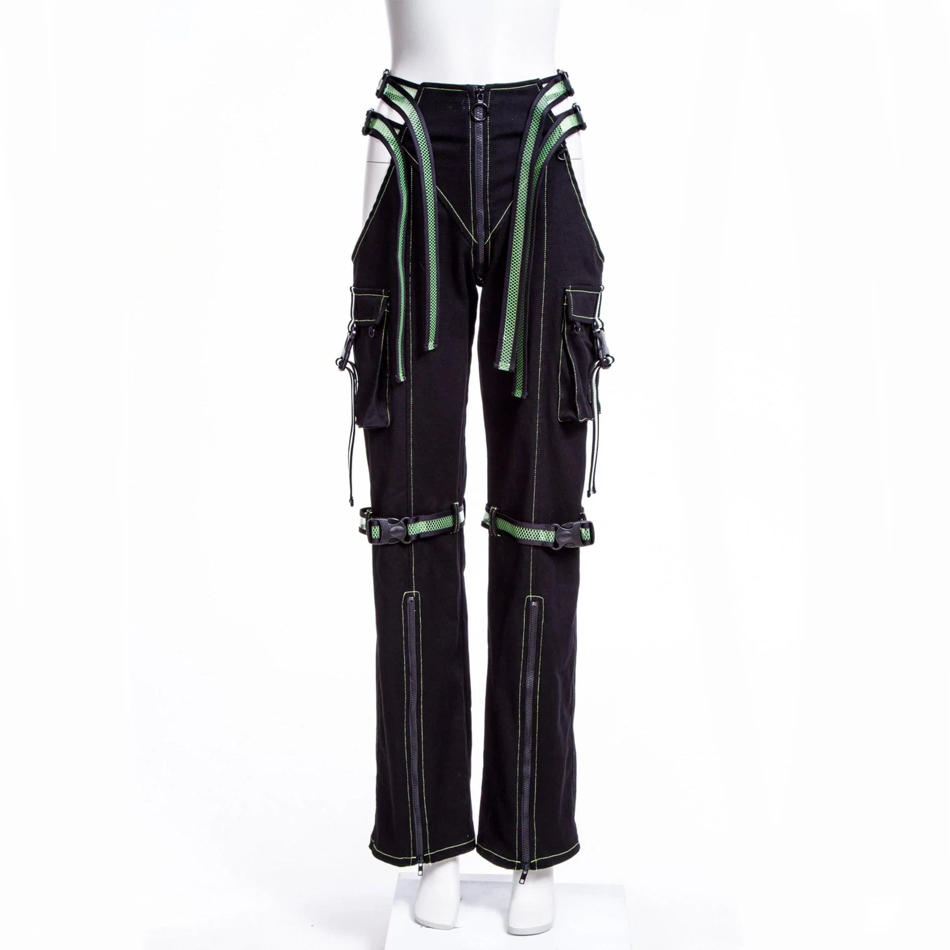 RNG Women's Grunge Cutout  Straps Pants Green