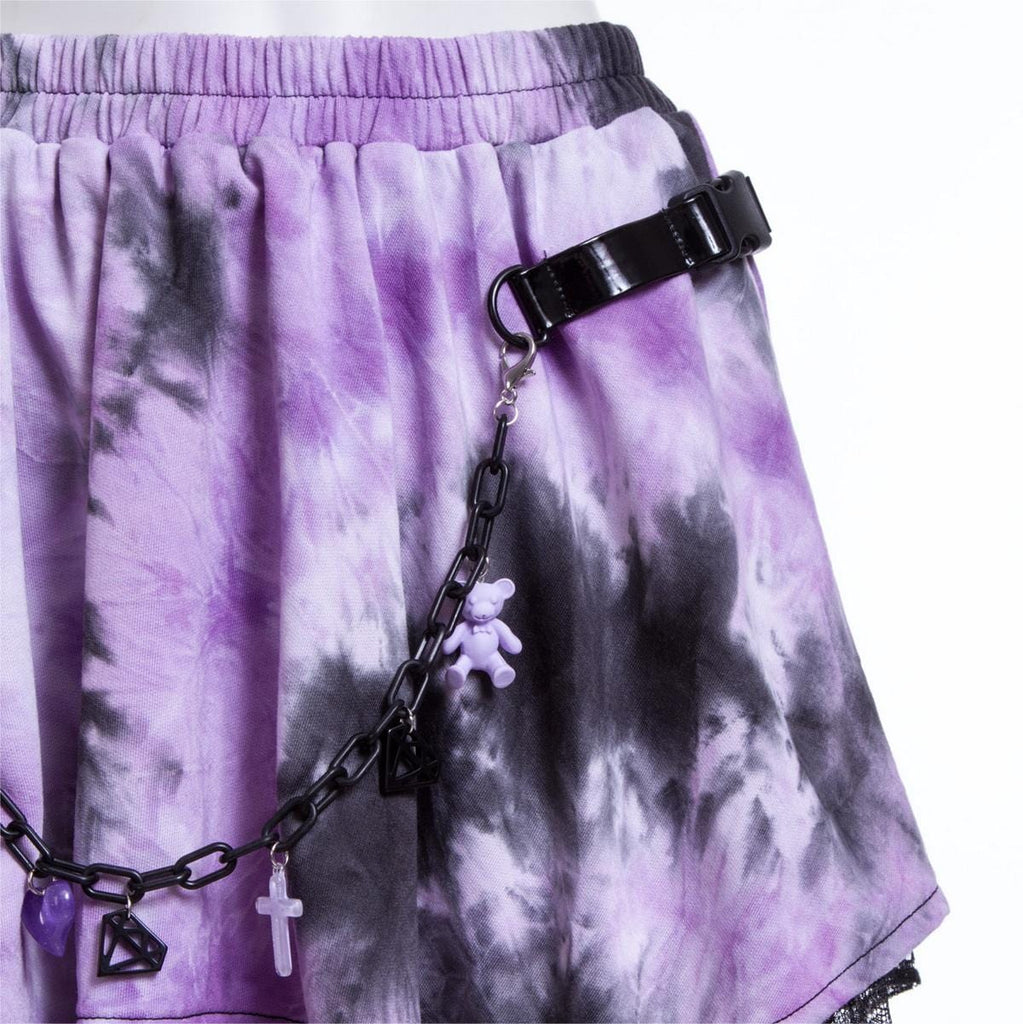 RNG Women's Grunge Irregular Lace Splice Tie-dyed Skirt