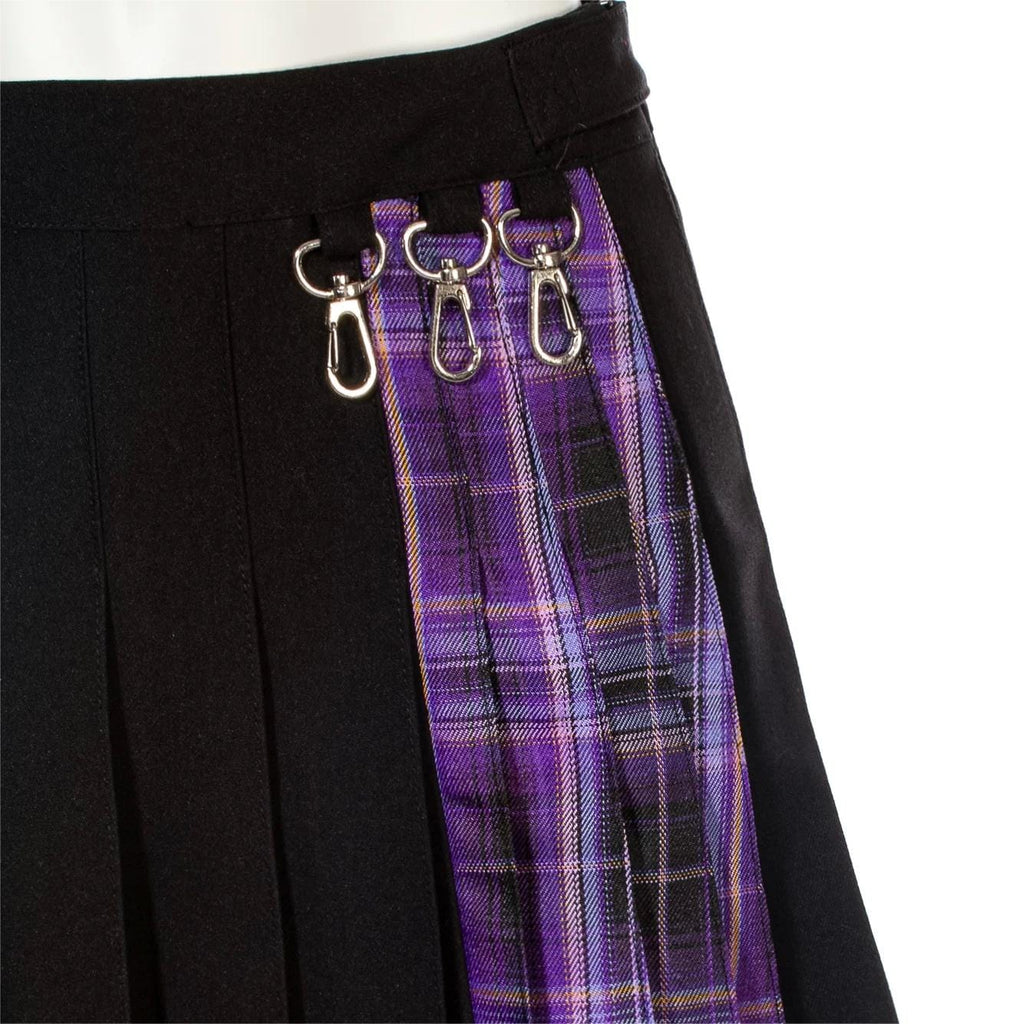 RNG Women's Grunge Irregular Plaid Splice Pleated Skirt Purple