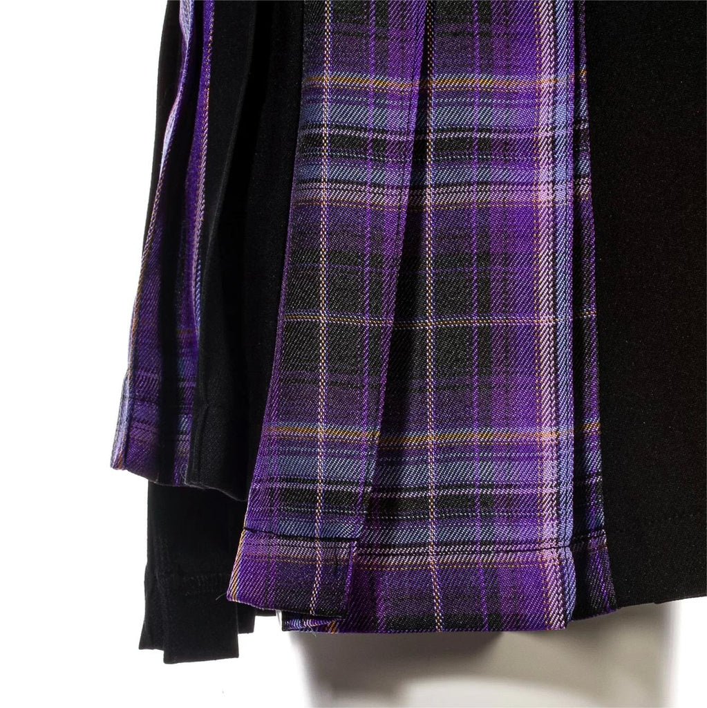 RNG Women's Grunge Irregular Plaid Splice Pleated Skirt Purple