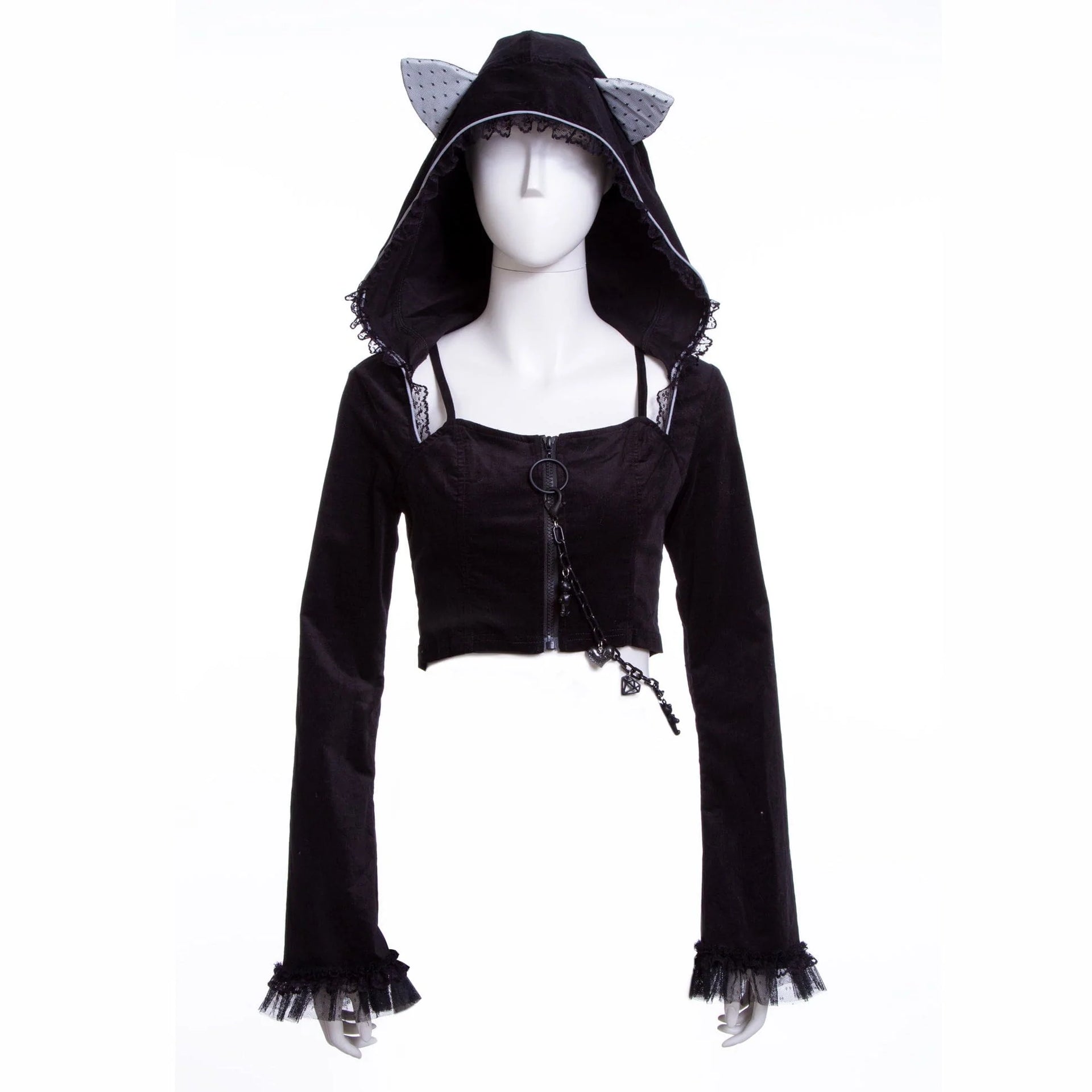 Women's Grunge Lace Splice Jacket with Hood Black – Punk Design