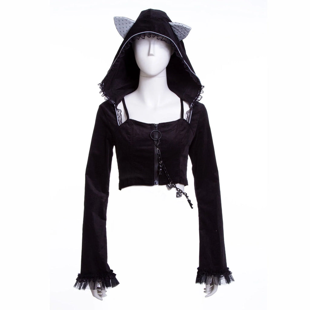 RNG Women's Grunge Lace Splice Jacket with Hood Black