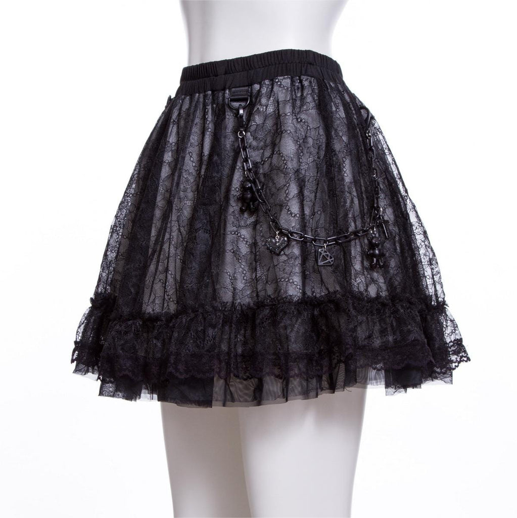 RNG Women's Grunge Layered Lace Skirt with Chain