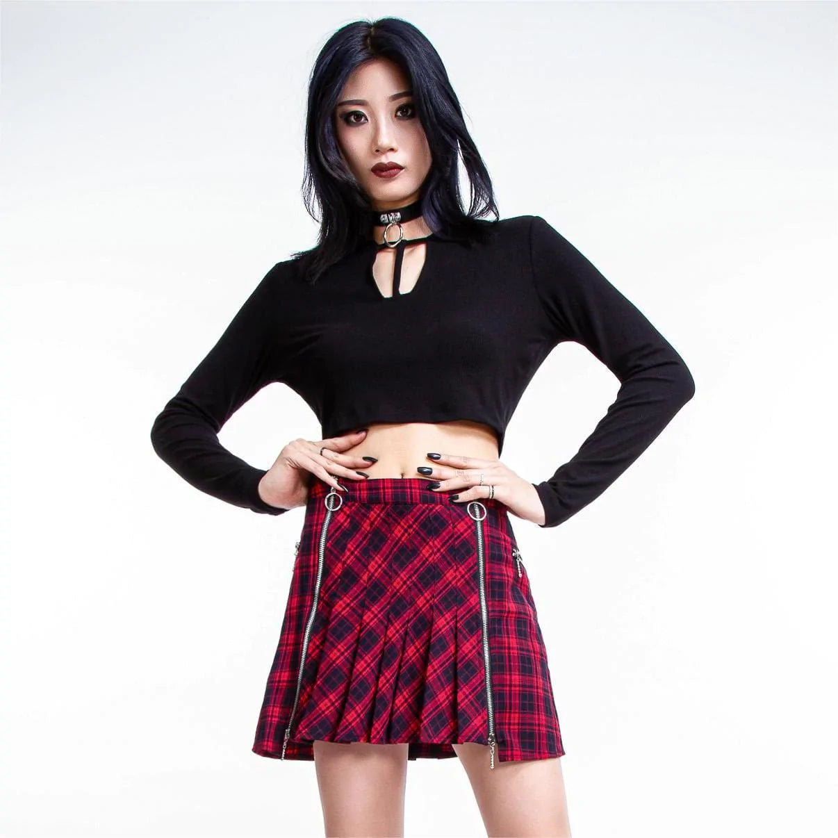 RNG Women's Grunge Plaid Pleated Skirt