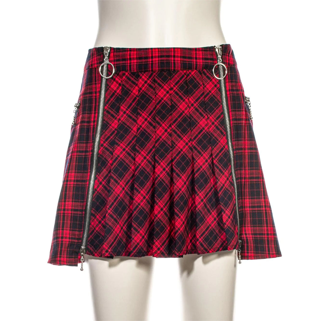 RNG Women's Grunge Plaid Pleated Skirt