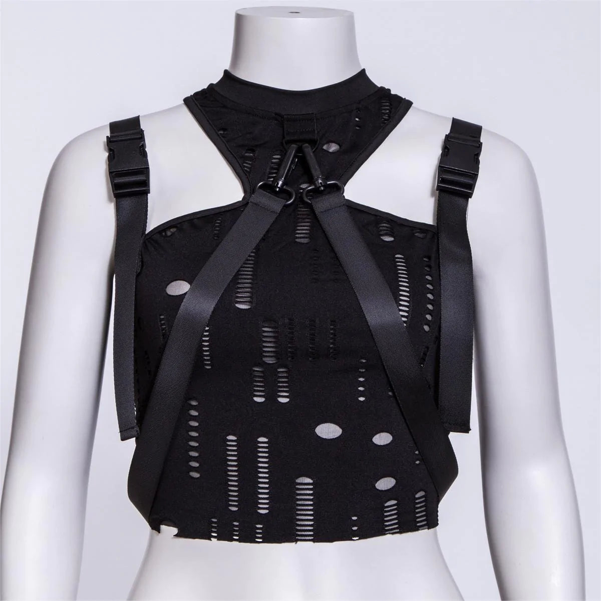 RNG Women's Grunge Ripped Straps Splice Bustier