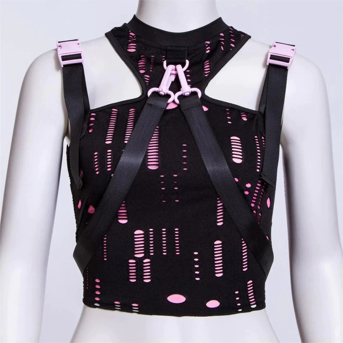 RNG Women's Grunge Ripped Straps Splice Bustier