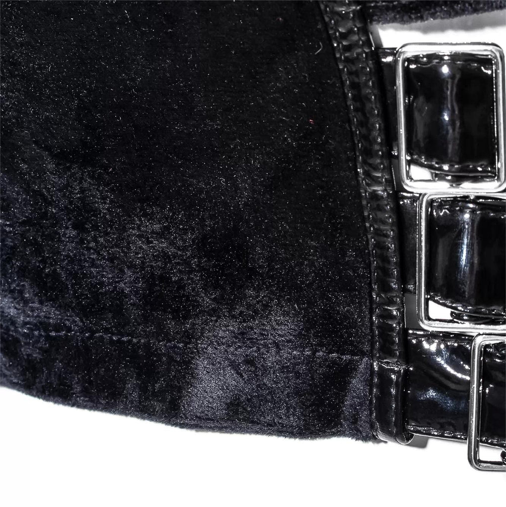 RNG Women's Punk Buckle Velvet Splice Faux Leather Vest
