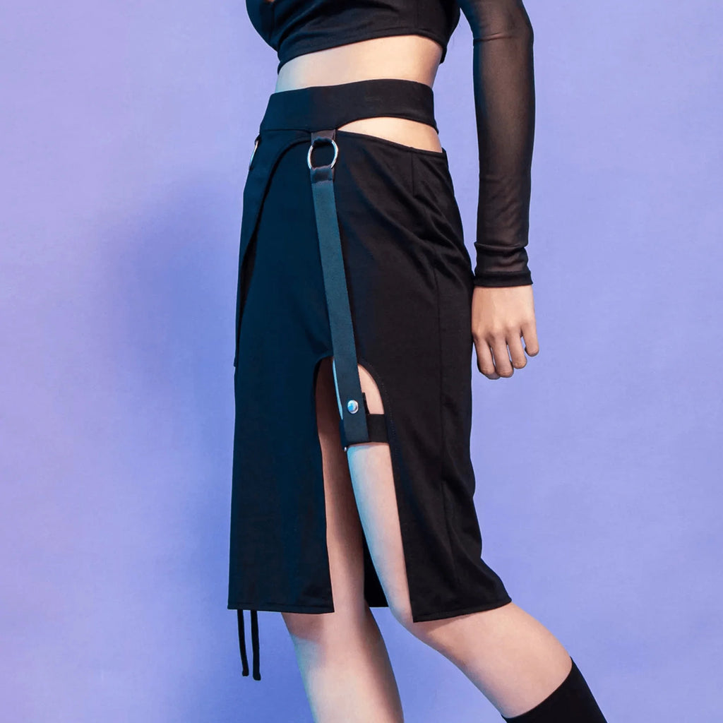 RNG Women's Punk Cutout Irrregular Skirt