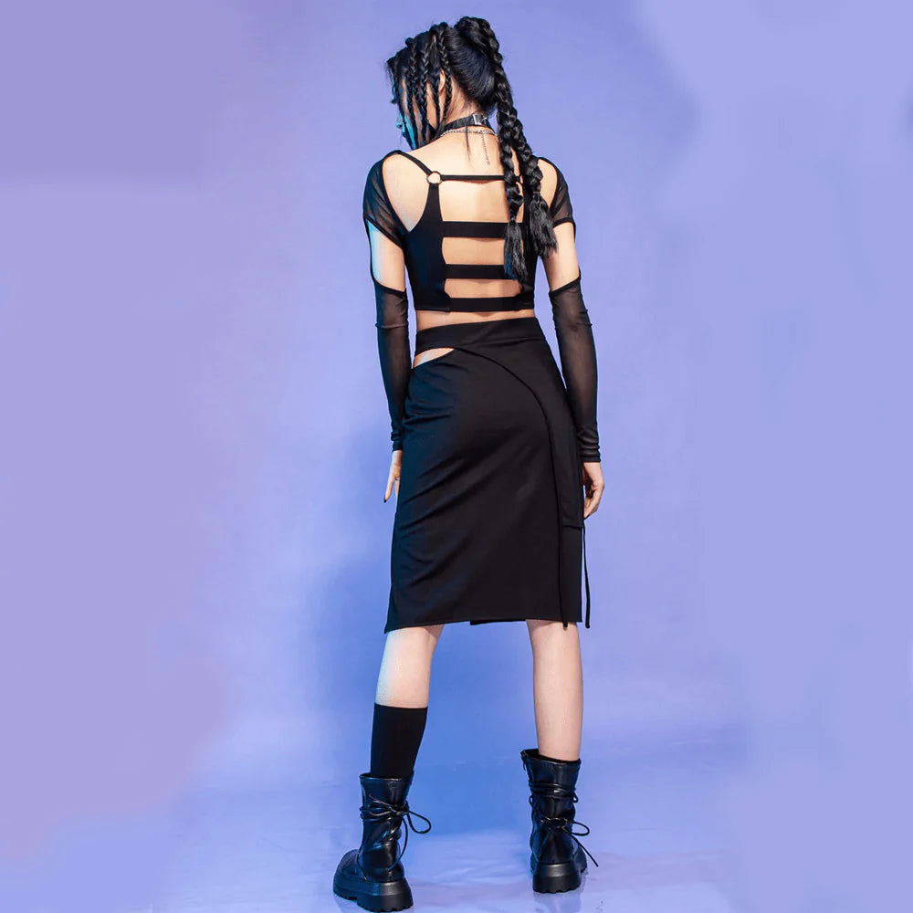 RNG Women's Punk Cutout Irrregular Skirt