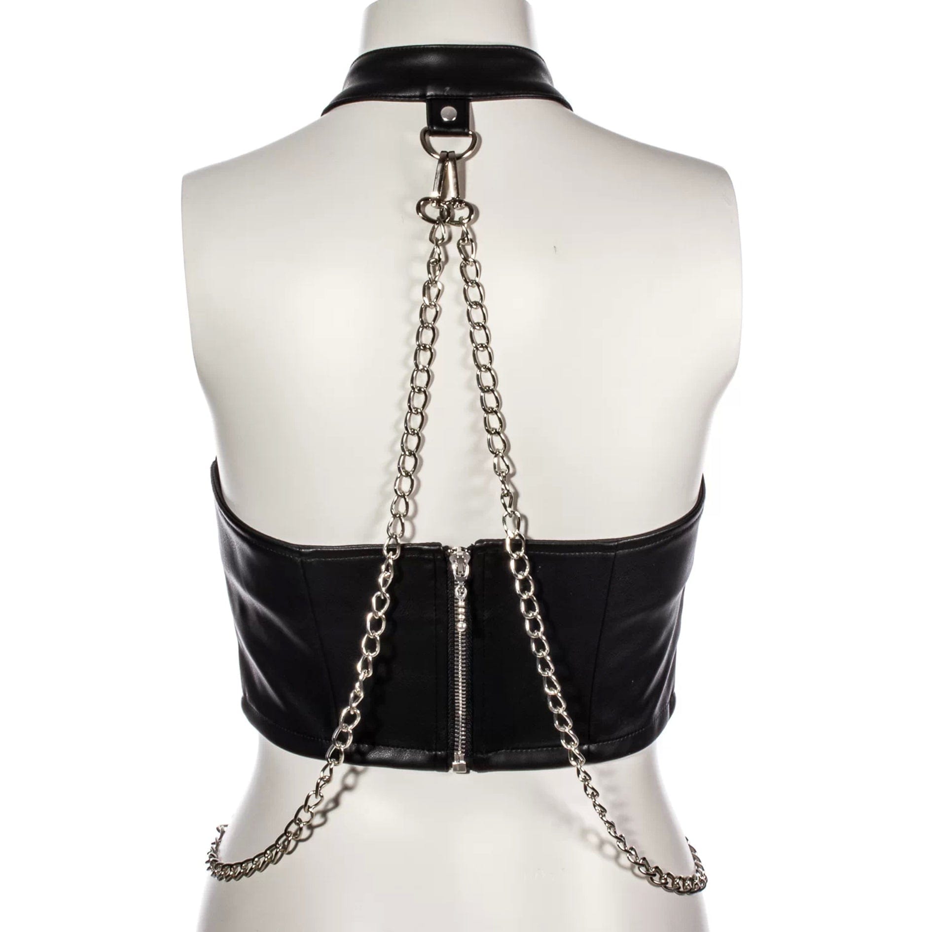RNG Damen Punk Neckholder Kunstleder Weste mit Kette