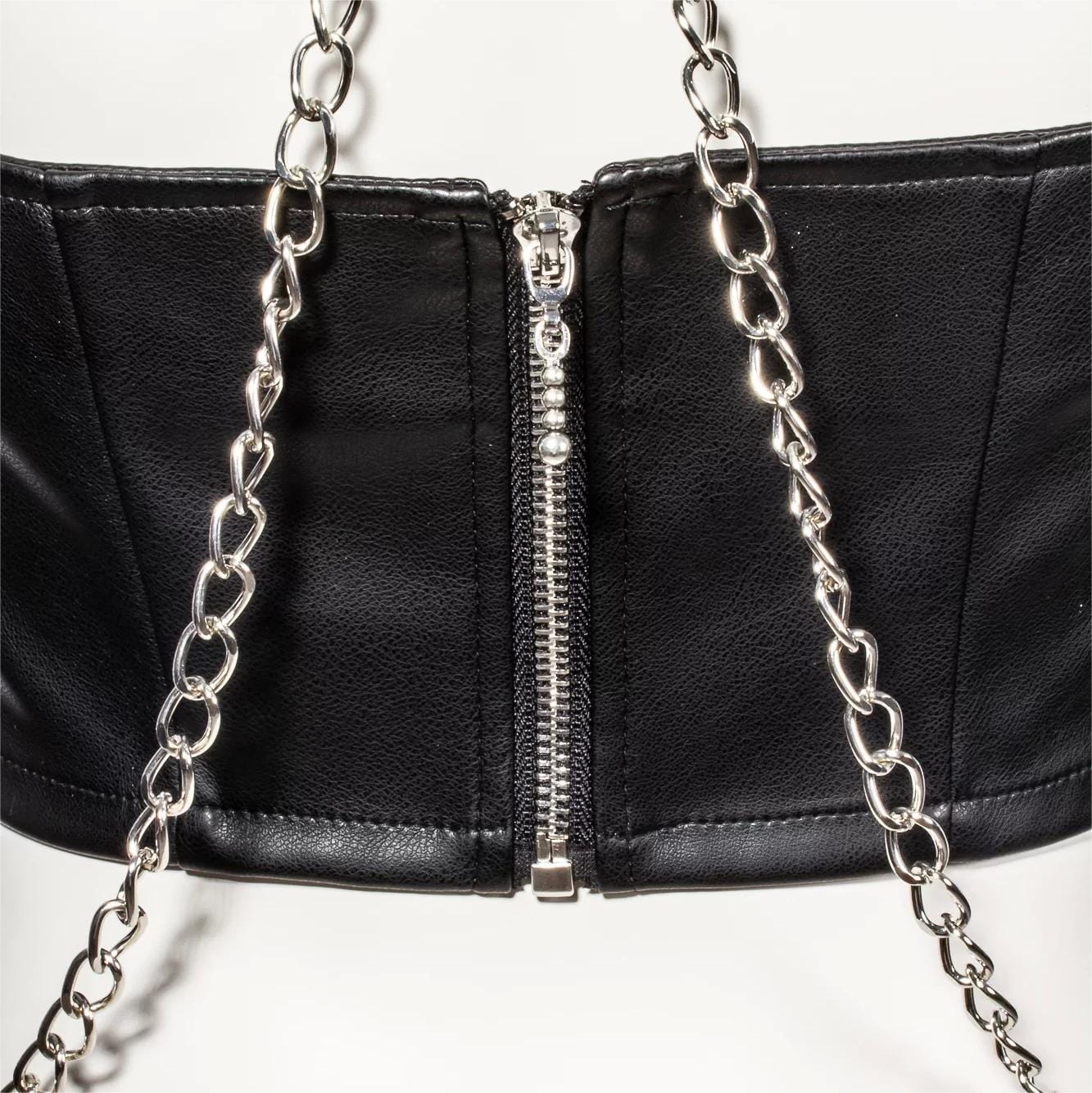 RNG Damen Punk Neckholder Kunstleder Weste mit Kette