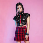 RNG Women's Punk Ripped Patent Leather Crop Top