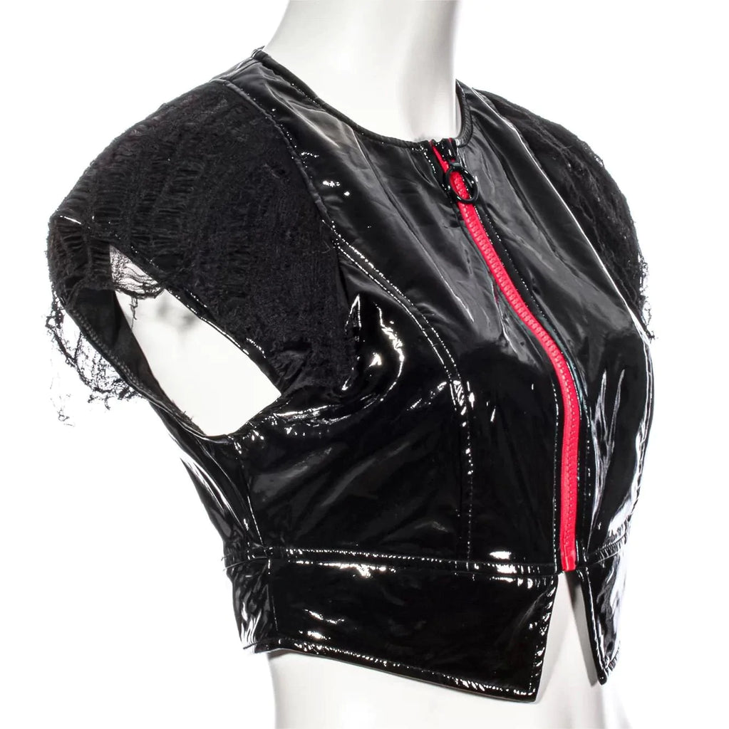 RNG Women's Punk Ripped Patent Leather Crop Top