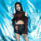 RNG Women's Punk Strappy Faux Leather Shorts