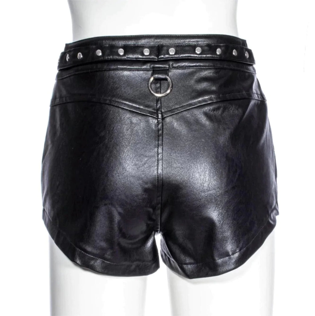 RNG Women's Punk Strappy Faux Leather Shorts