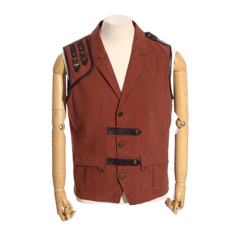Men's Steampunk Faux Leather Accent Explorer Vest