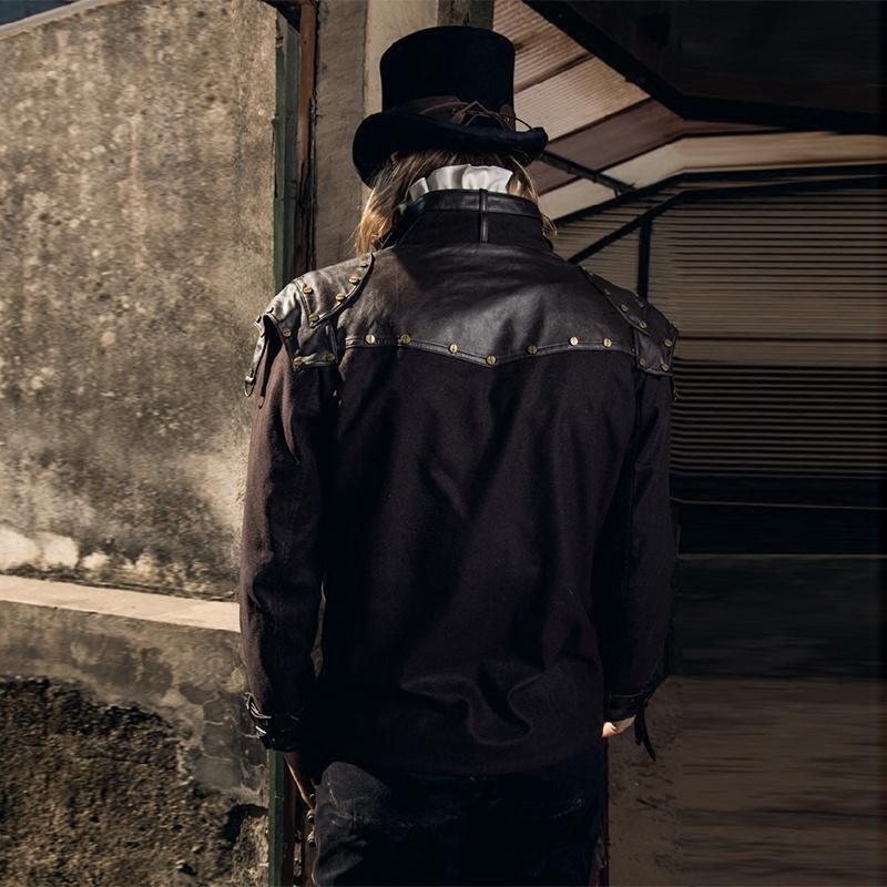 Men's Steampunk Faux Leather Epaulet Jacket