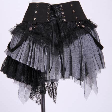 RQ-BL Short Layered Lace and Net Steampunk Skirt