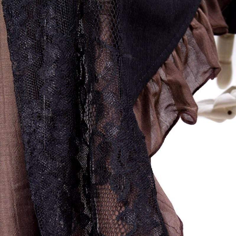 Steampunk Women's Faux Leather Lapel Lace Swallow Tailed Ruffle Coat