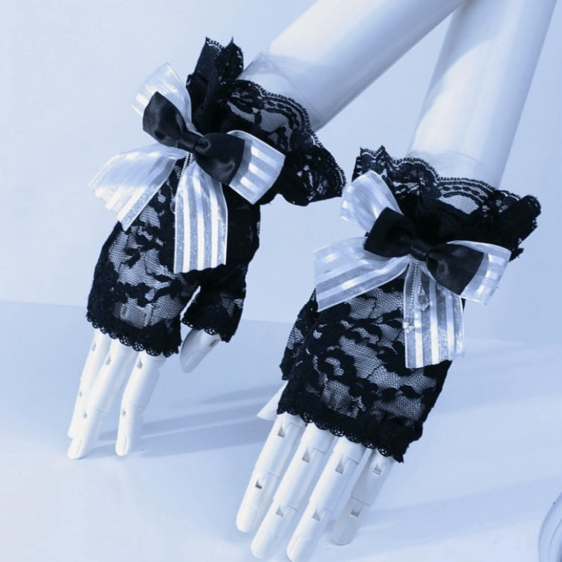 RQ-BL Vintage Cutaway Lace Gloves With Bow