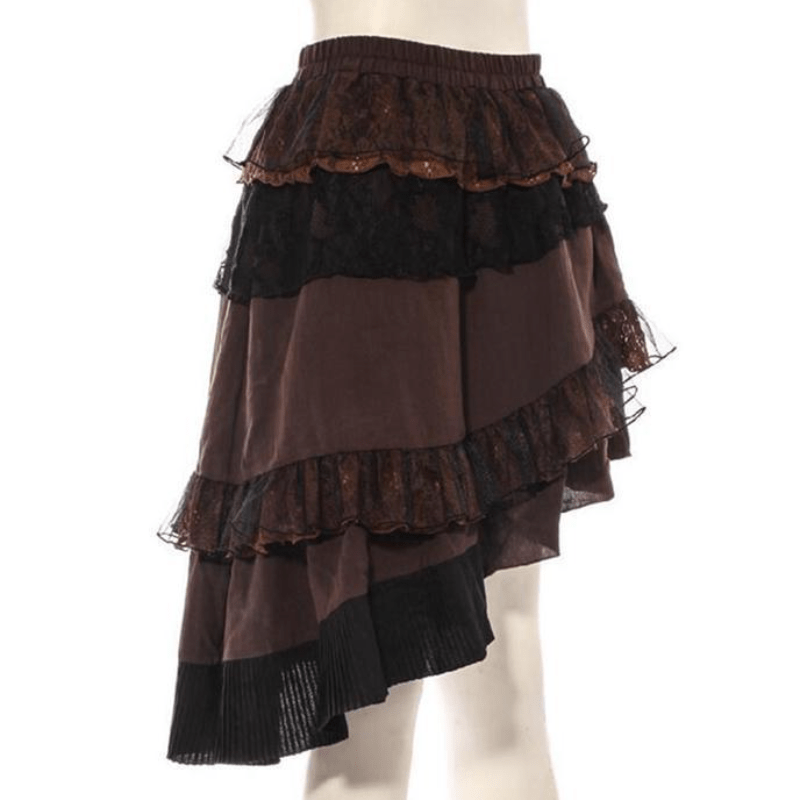 Women's Assymmetrical Net and Lace Frilled Steampunk Skirt