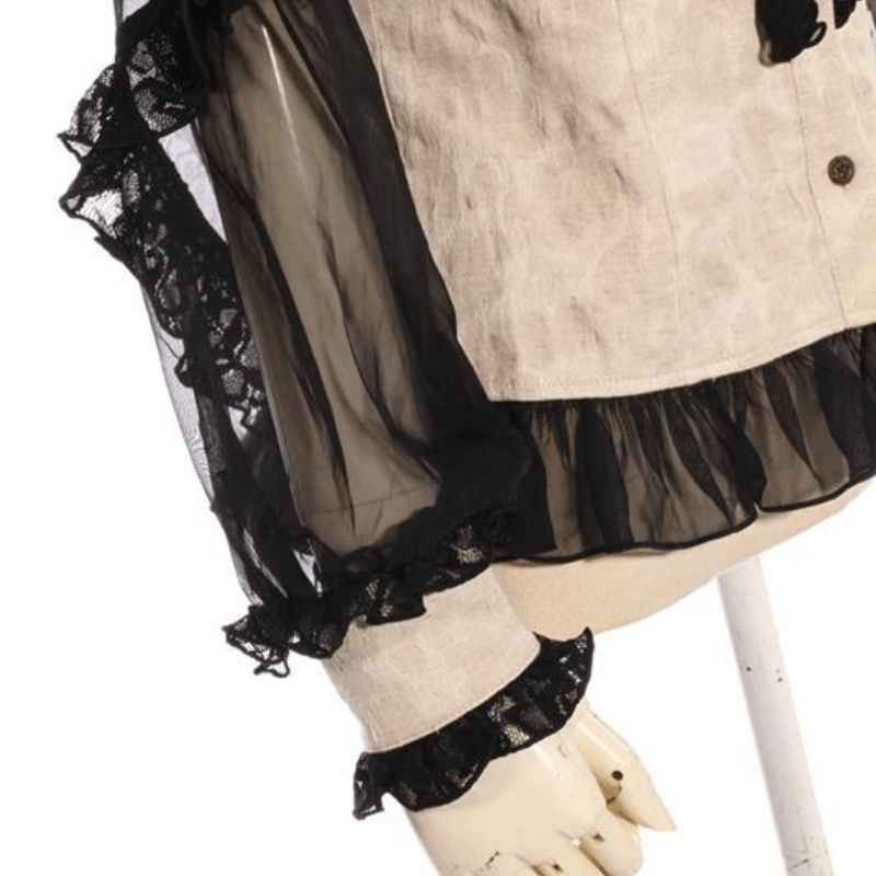 RQ-BL Women's Black & White Frilled Steampunk Shirt