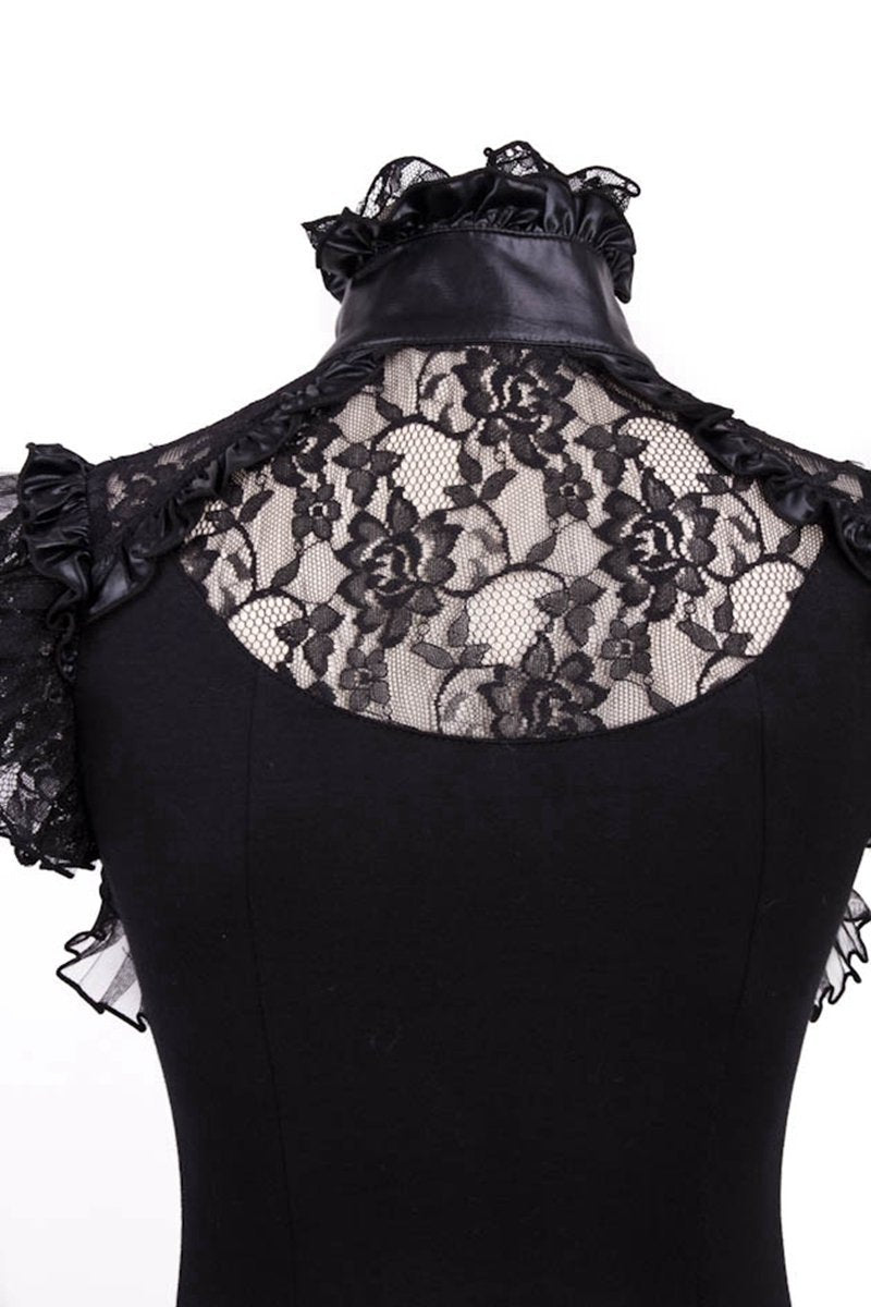 Women's Cap Sleeve Vintage Lace High Collar Top