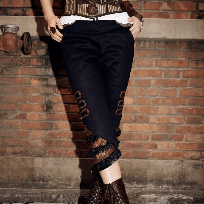 Women's Faux Leather and Lace Steampunk Crop Pants