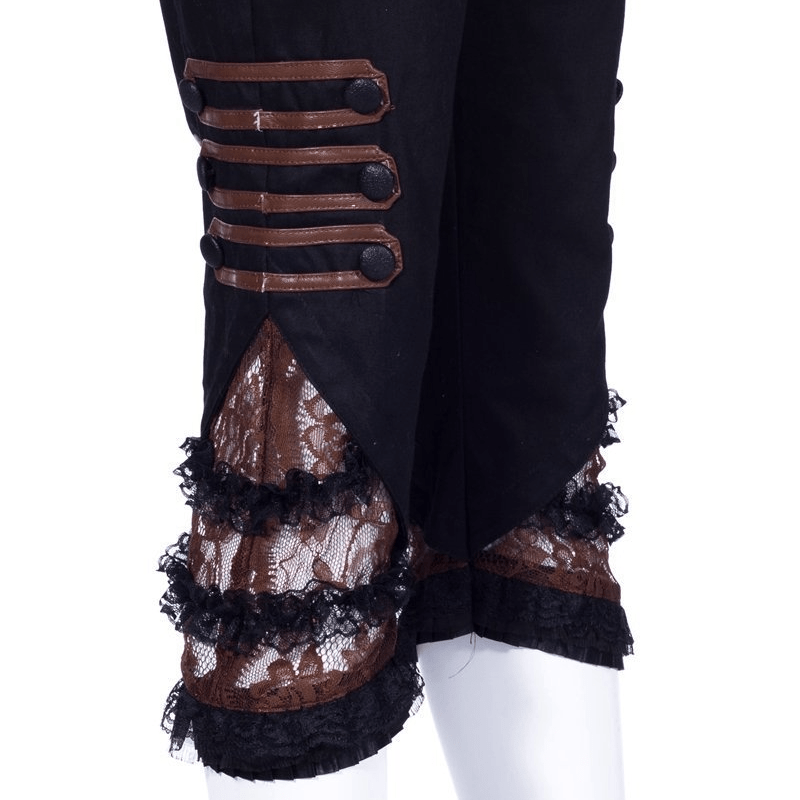 Women's Faux Leather and Lace Steampunk Crop Pants